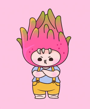 水果描邊可愛卡通人物插畫