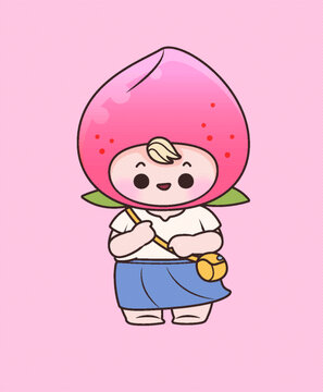 水果描邊可愛卡通人物插畫