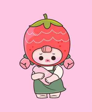 水果描邊可愛卡通人物插畫