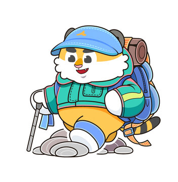 卡通可愛老虎徒步矢量元素插畫