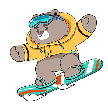卡通可愛熊滑雪矢量元素插畫