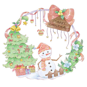 圣誕裝飾仿水彩插畫