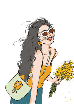 拿著花的女生