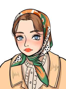 包頭巾女孩插畫
