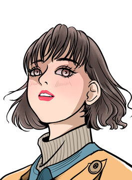 短發(fā)少女頭像插畫
