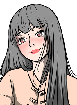 長發(fā)披肩少女頭像插畫