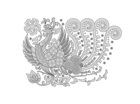 矢量線條鳳凰圖案