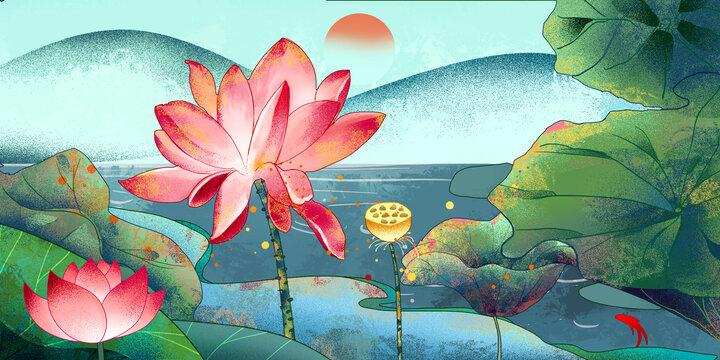 荷花插畫