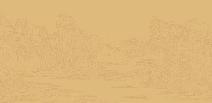 白描山水圖卷