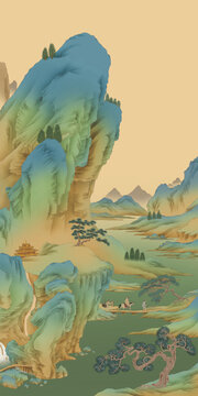山水立軸高清手繪精細分層