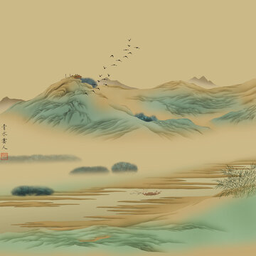 青綠山水煙江勝覽圖