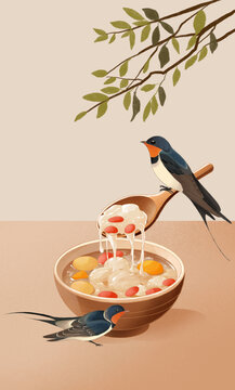 燕窩國潮國風(fēng)水彩插畫