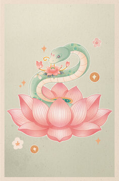 蛇年春節(jié)卡通插畫