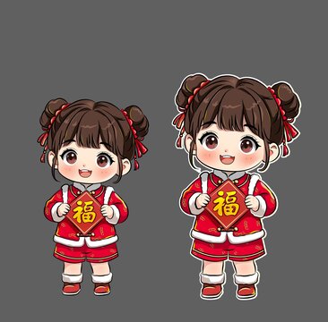 金童玉女門貼新年女孩
