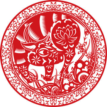 環(huán)形框生肖?；ɑ芗y樣剪紙插畫(huà)