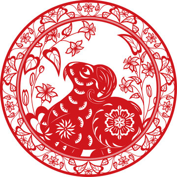 花卉紋樣生肖羊剪紙