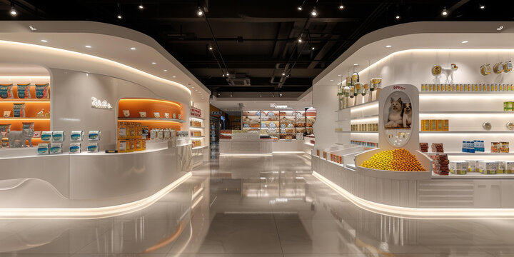 白色和橙色現(xiàn)代寵物店室內(nèi)設(shè)計