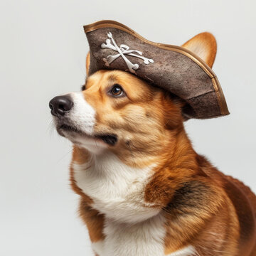 一只戴著海盜帽的可愛柯基犬