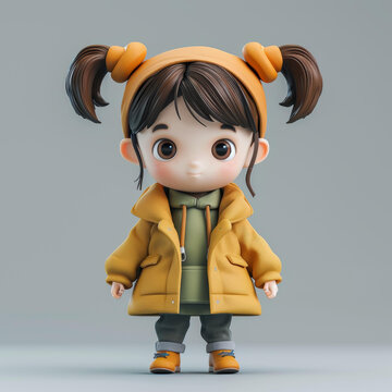 一個穿著黃色夾克的可愛小女孩的渲染圖