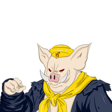 免扣西游記豬八戒生肖動物豬插畫