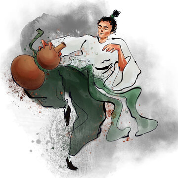 水墨風醉酒男子酒葫蘆