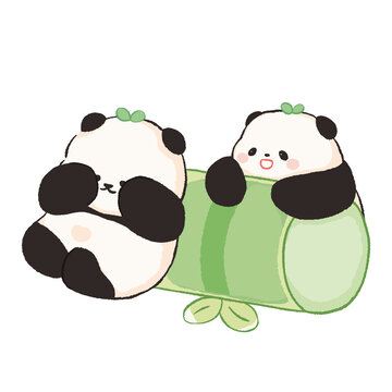可愛葉子熊貓捉迷藏動物圖案卡通插畫