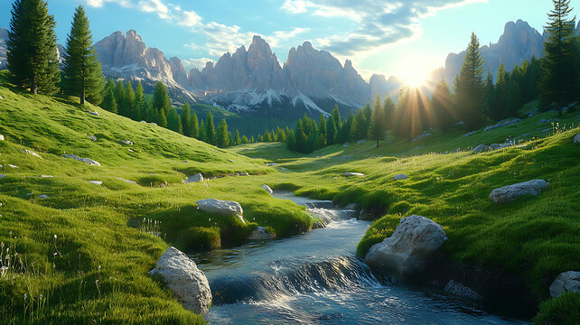 朝陽下的山谷美景