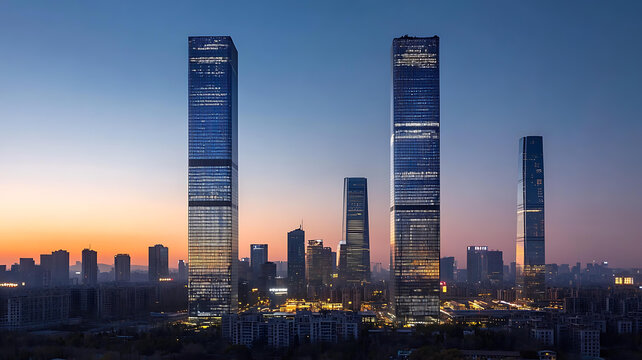 城市建筑的朝陽景色