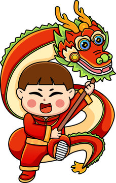 舞龍可愛插畫