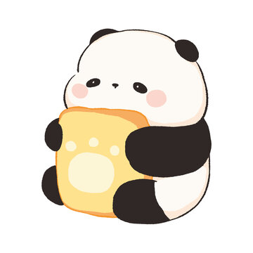 可愛熊貓抱著吐司面包卡通插畫動物圖案