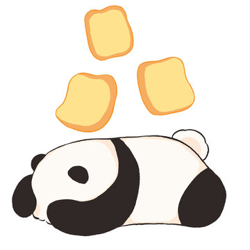可愛熊貓吐司面包卡通圖案動物插畫