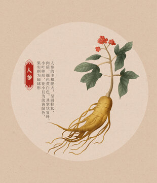 人參中式國潮水彩插畫