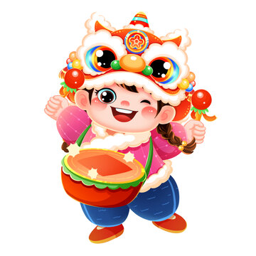 新年春節(jié)福娃打腰鼓插畫(huà)