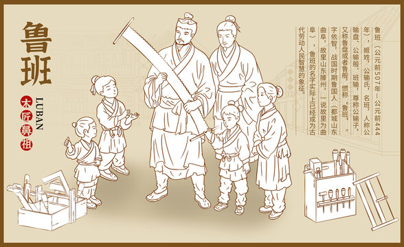 魯班造鋸白描