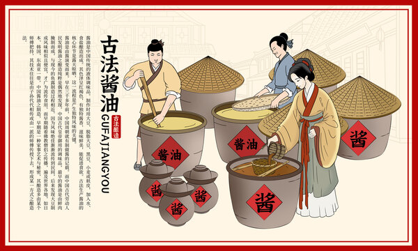 傳統(tǒng)醬油釀造插畫