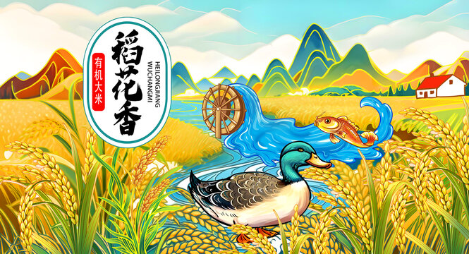 稻花香大米插畫