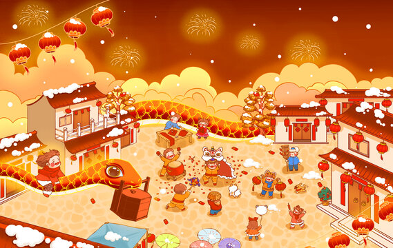 蛇年新年賀歲卡通插畫