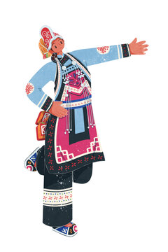 彝族紅河型傳統(tǒng)服飾女性