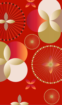 新中式幾何時(shí)尚圖案紅色背景