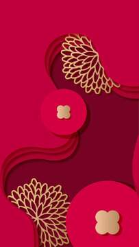 矢量新中式紅色剪紙窗花插畫背景