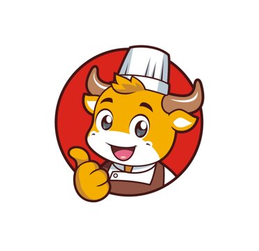 卡通可愛小牛廚師頭像矢量圖