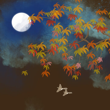 手繪紅葉裝飾畫(huà)