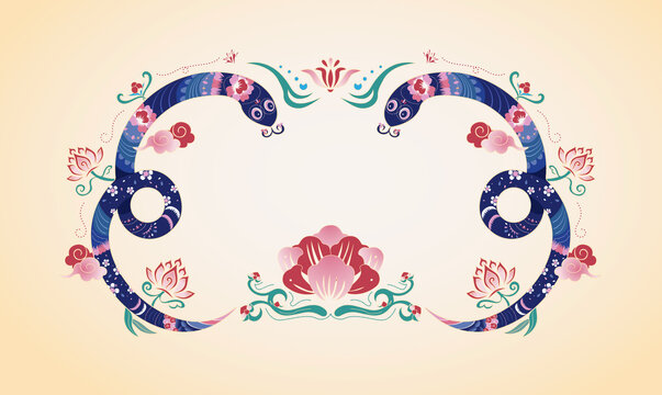 乙巳蛇年生肖國(guó)風(fēng)紋樣插畫