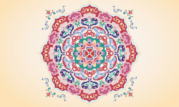 蛇年紋樣藻井對稱國風(fēng)插畫