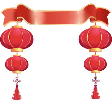 國風(fēng)新年氛圍絲帶鞭炮組合邊框元素