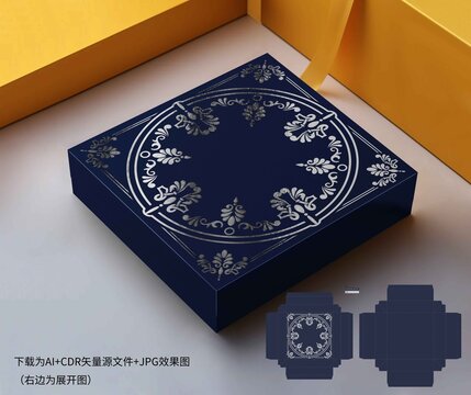 藏青底色傳統(tǒng)花紋燙銀禮盒