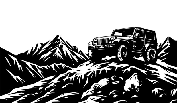 越野車爬山矢量圖01