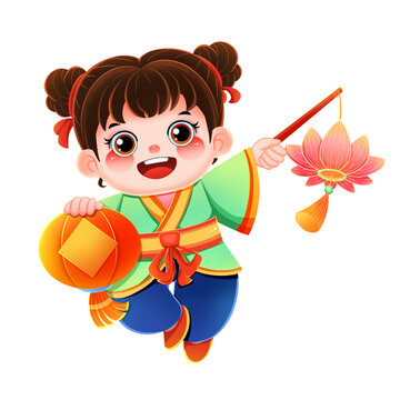新年春節(jié)福娃提燈籠插畫(huà)