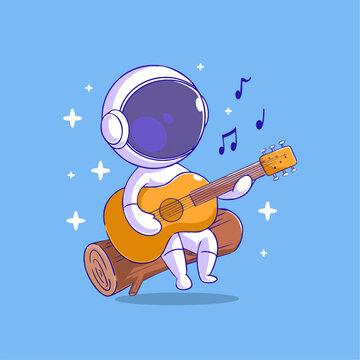 可愛宇航員吉他Q版兒童插畫