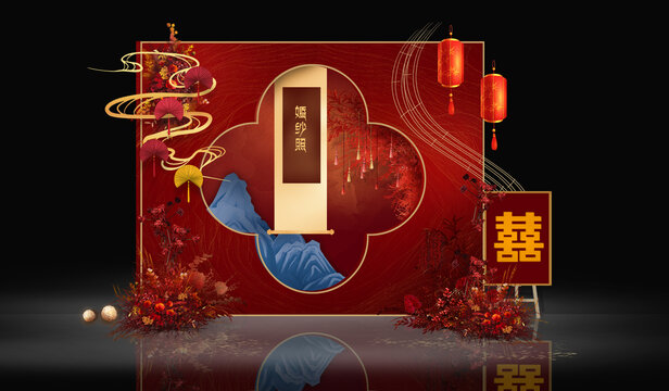 紅藍(lán)色新中式婚禮效果圖